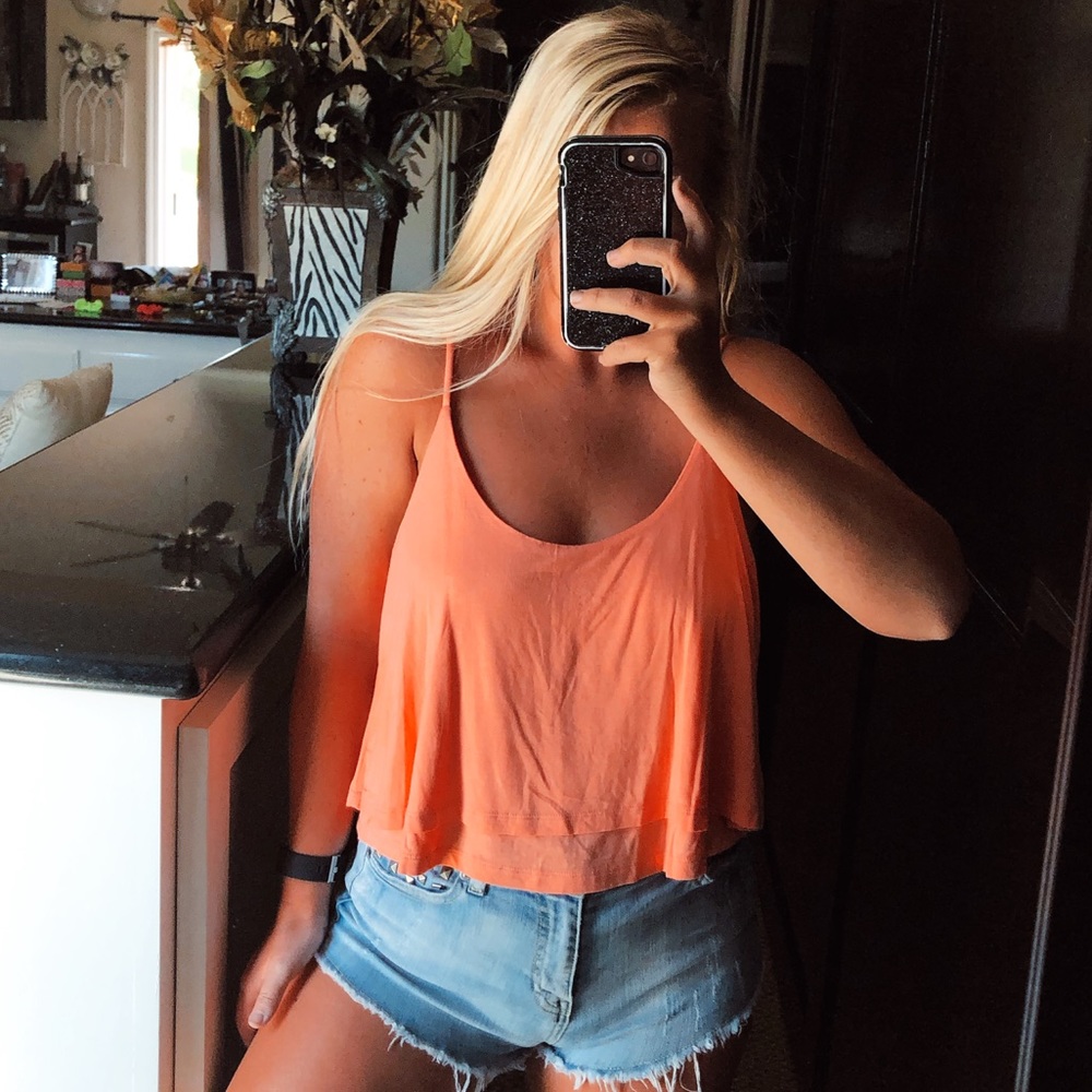 Coral criss cross tank top